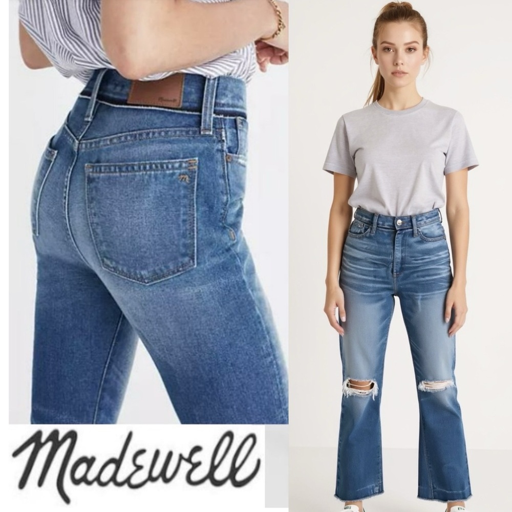 MADEWELL Retro Crop Bootcut Ripped Knees Jeans
